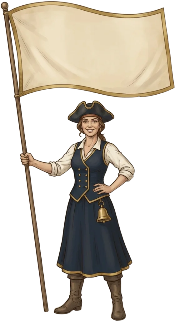 Hotel pirate captain with a flag: 24/7 reception, reservations & revenue management — all from one team.
